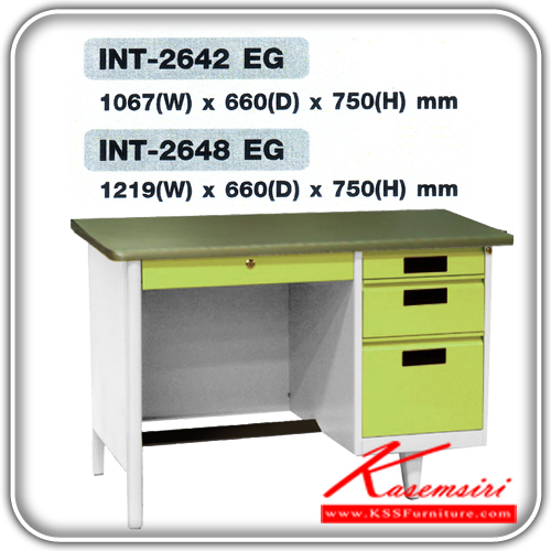 83622098::NT-2642-EG-2648-EG::An ITO steel table with 4 drawers. Dimension (WxDxH) cm : 106.7x66x75/121.9x66x75. Available in Cream, Grey, Green, Orange and Blue Metal Tables