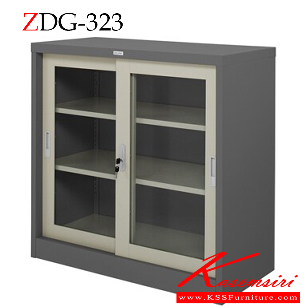 47016::ZDG-323::ตู้บานเลื่อนกระจก 3 ฟุต ขนาด ก917xล457xส900 มม. เหล็กหนา 0.6 มม. สีเทาสลับ ตู้เอกสารเหล็ก zingular