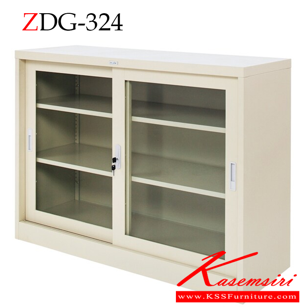 55034::ZDG-324::A Zingular metal cabinet with 4-feet sliding glass doors. Dimension (WxDxH) cm : 120x45x90. Available in Cream and Grey