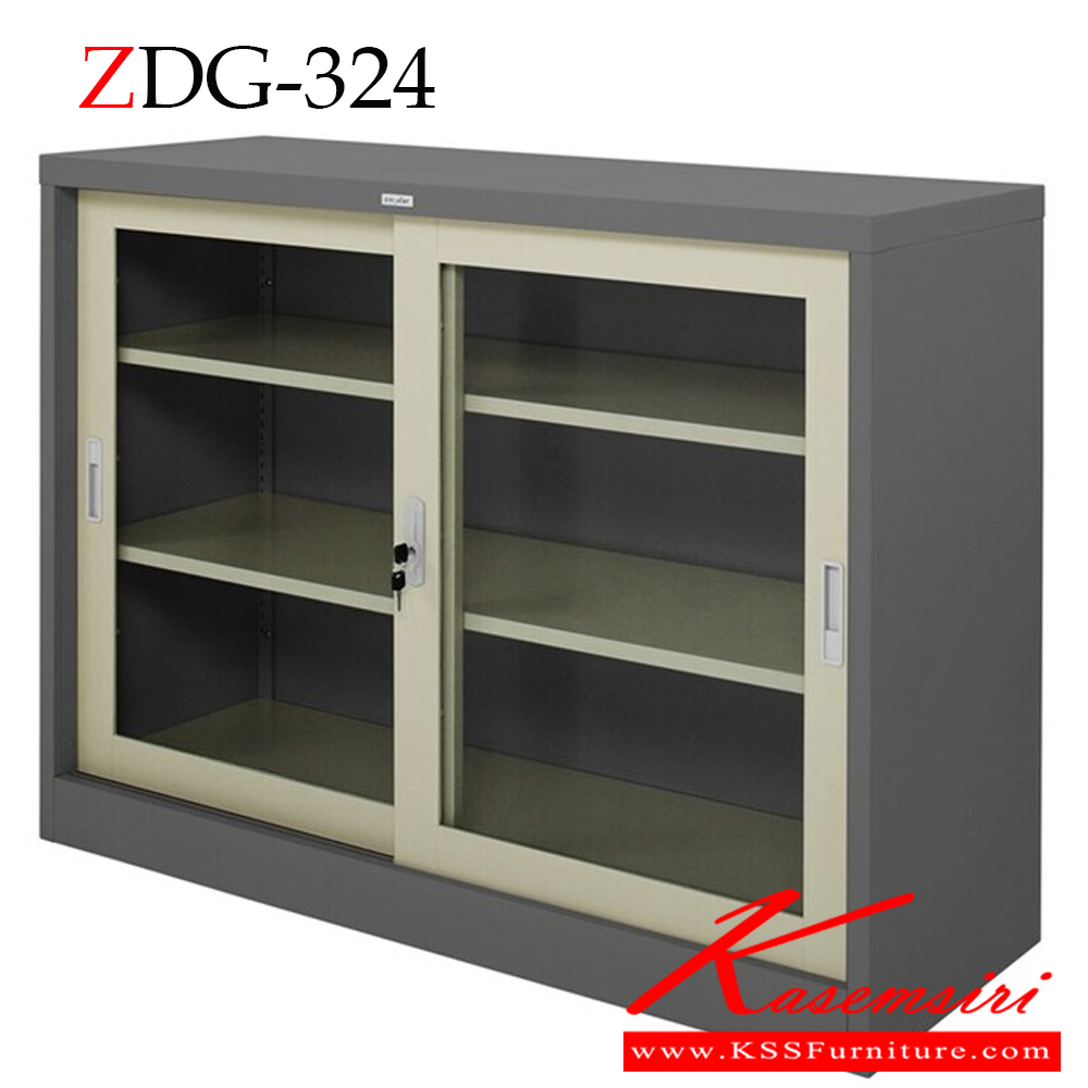 44096::ZDG-324::A Zingular metal cabinet with 4-feet sliding glass doors. Dimension (WxDxH) cm : 120x45x90. Available in Cream and Grey zingular Steel Cabinets