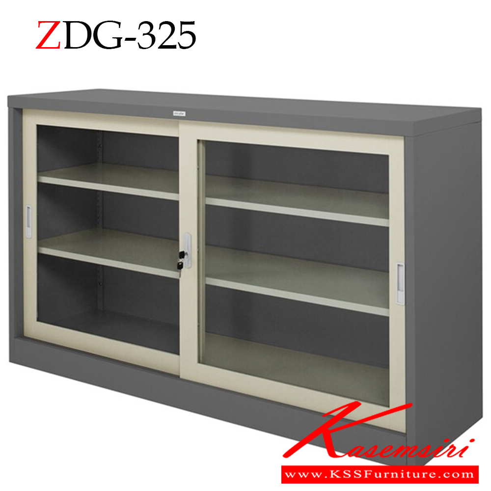 76022::ZDG-325::A Zingular metal cabinet with 5-feet sliding glass doors. Dimension (WxDxH) cm : 150x45x90. Available in Cream and Grey