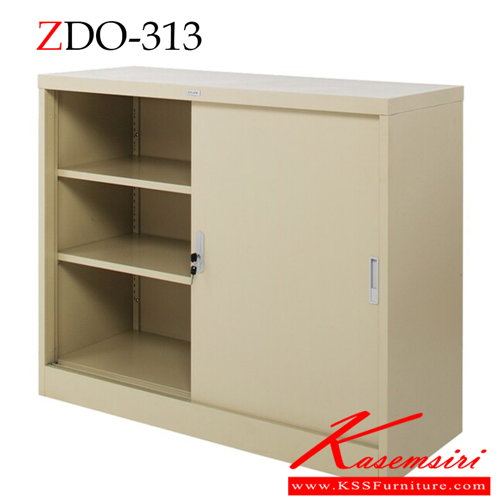 09047::ZDO-313::A Zingular metal cabinet with 3-feet sliding doors. Dimension (WxDxH) cm : 90x45x90. Available in Cream and Grey