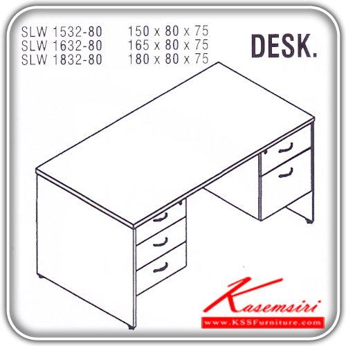 96019::SLW-1532-1632-1832-80::An Itoki melamine office table with 3 drawers on left and 2 drawers on right. Available in 3 sizes. Available in Cherry-Black ITOKI Melamine Office Tables