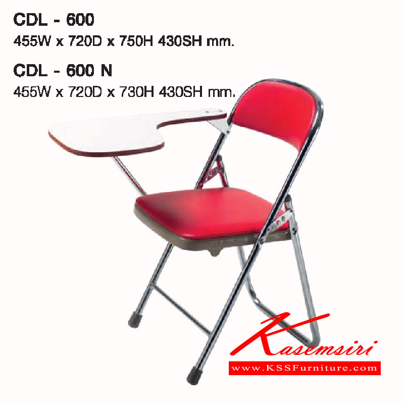 63014::CDL-600-N::A Lucky lecture hall chair with writing pad and chrome plated frame. Dimension (WxDxH) cm : 45.5x72x73