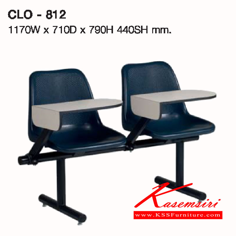 25003::CLO-812::A Lucky lecture hall chair for 2 people with writing pad and polypropylene seat. Dimension (WxDxH) cm : 117x71x79
