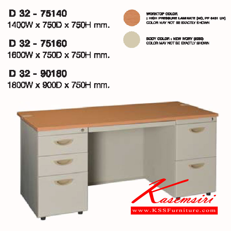 56031::D32-75140-60-90180::A Lucky metal table with 3 drawers on left, 2  drawers on right and melamine laminated sheet on top surface. Available in 3 sizes. LUCKY 