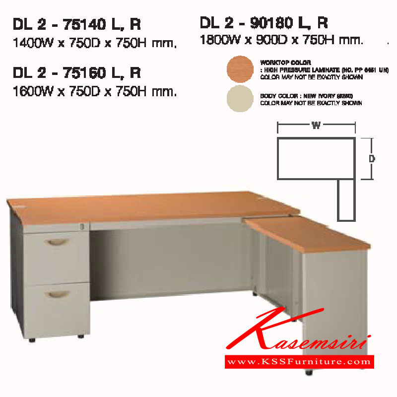 95051::DL2-75140-60-90180::A Lucky metal L-shaped table with 2 drawers and melamine laminated sheet on top surface. Available in 3 sizes. Metal Tables LUCKY 