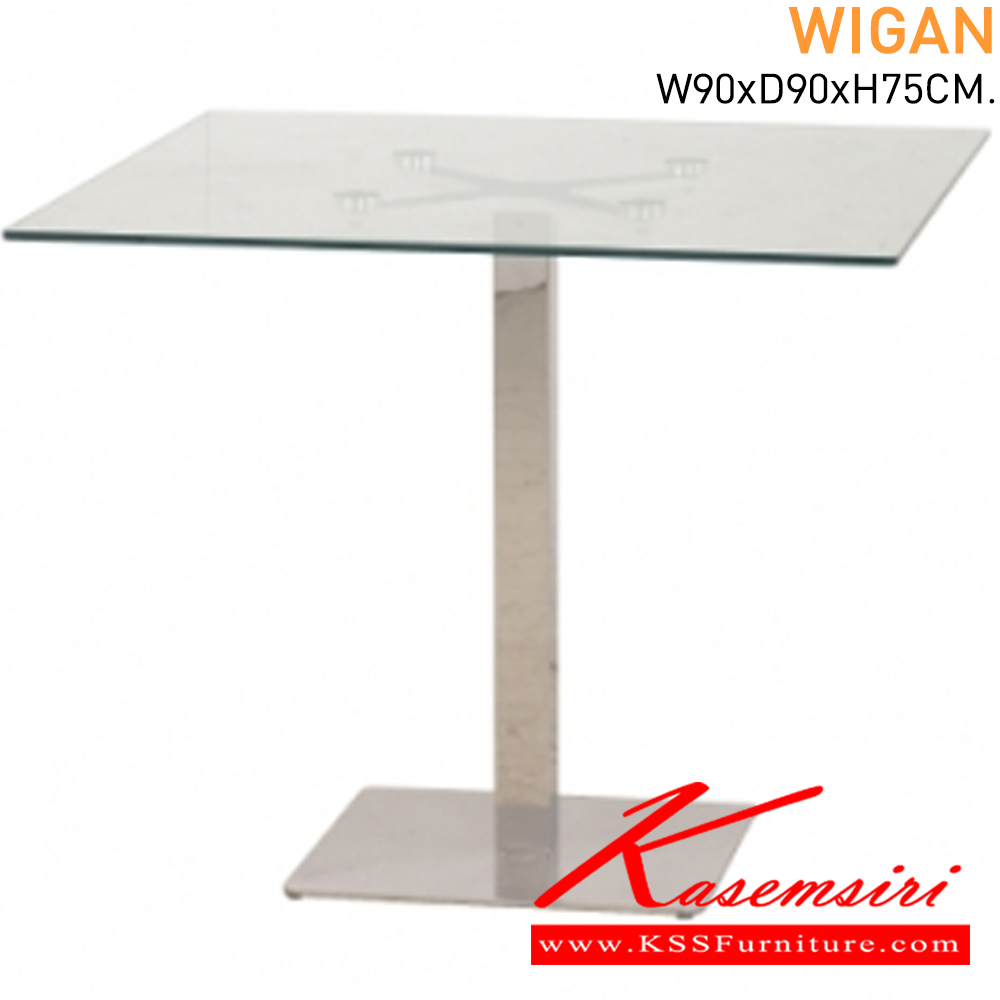 33085::WIGAN::A Mass glass dining table with glass topboard and stainless steel base. Dimension (WxDxH) cm : 90x90x75