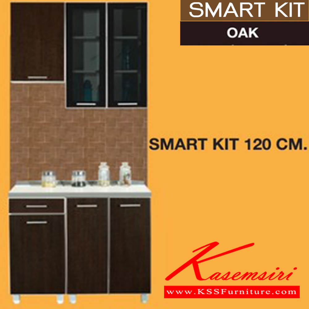 92008::SMART-KIT-120SET::A Sure 120-cm kitchen set including SB-80 with swing doors, SBD-40/1 with swing door and 1 drawer, SW-40 with swing door, SL-80G with swing glass door and ST-120 topboard