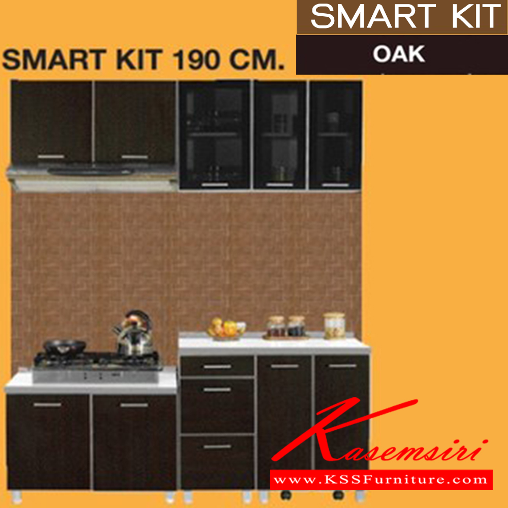 76015::SMART-KIT-190::A Sure 190-cm kitchen set including SC-90 with 2 swing doors, SBD-40/3 with 3 drawers, SB-60 with 2 swing doors, SHW-90 with swing door, SW-40G with swing glass door, SL-60G with swing glass door, ST-90 topboard and ST-100 topboard