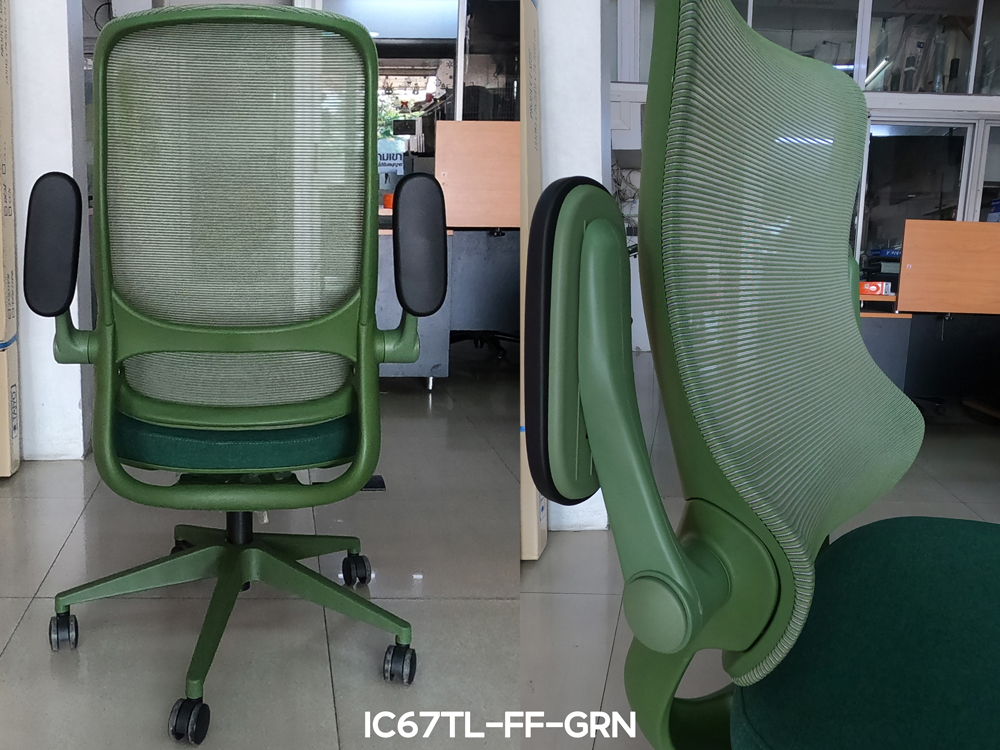 80023::IC67TL-FF-GRN(สีเขียว)::เก้าอี้สำนักงาน TULIP เบาะหุ้มผ้าสีเขียว โครงเก้าอี้สีเขียว และ พนักพิงหุ้มผ้า Mesh สีเขียว ขนาด ก640xล680xส1070-11140 มม. ไทโย เก้าอี้สำนักงาน (พนักพิงสูง)