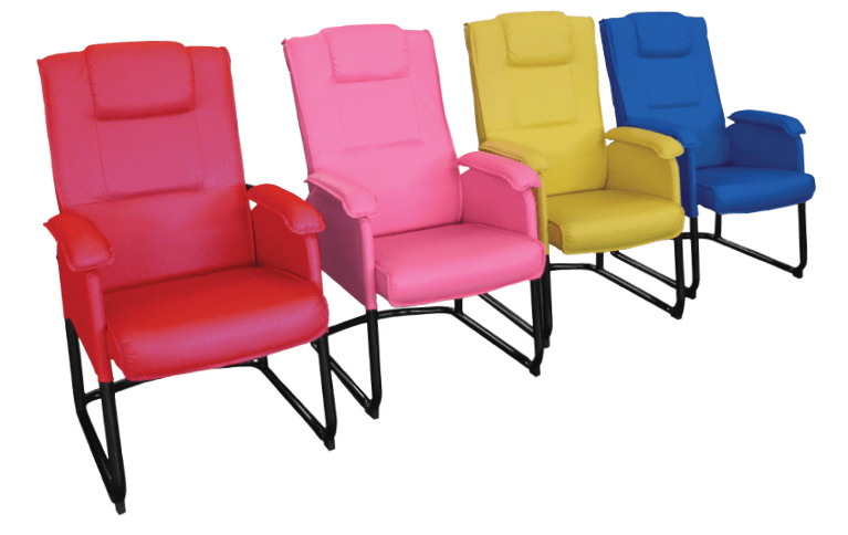 78022::PENTIUM::An Itoki armchair with PVC leather seat and black painted frame. Dimension (WxDxH) cm : 60x69-104x100. Available in 4 colors: Blue, Pink, Green and Orange
