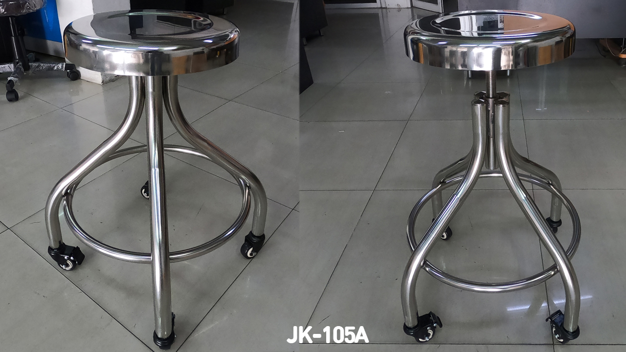 79022::JK-105A(มีล้อ)::เก้าอี้สแตนเลสแท้ปรับระดับได้แบบเกลียว JK-105A ขนาด 300X300X580-680 มม. ขาท่อ32มม. มีล้อ  เก้าอี้สแตนเลส เจเค เก้าอี้สแตนเลส เจเค