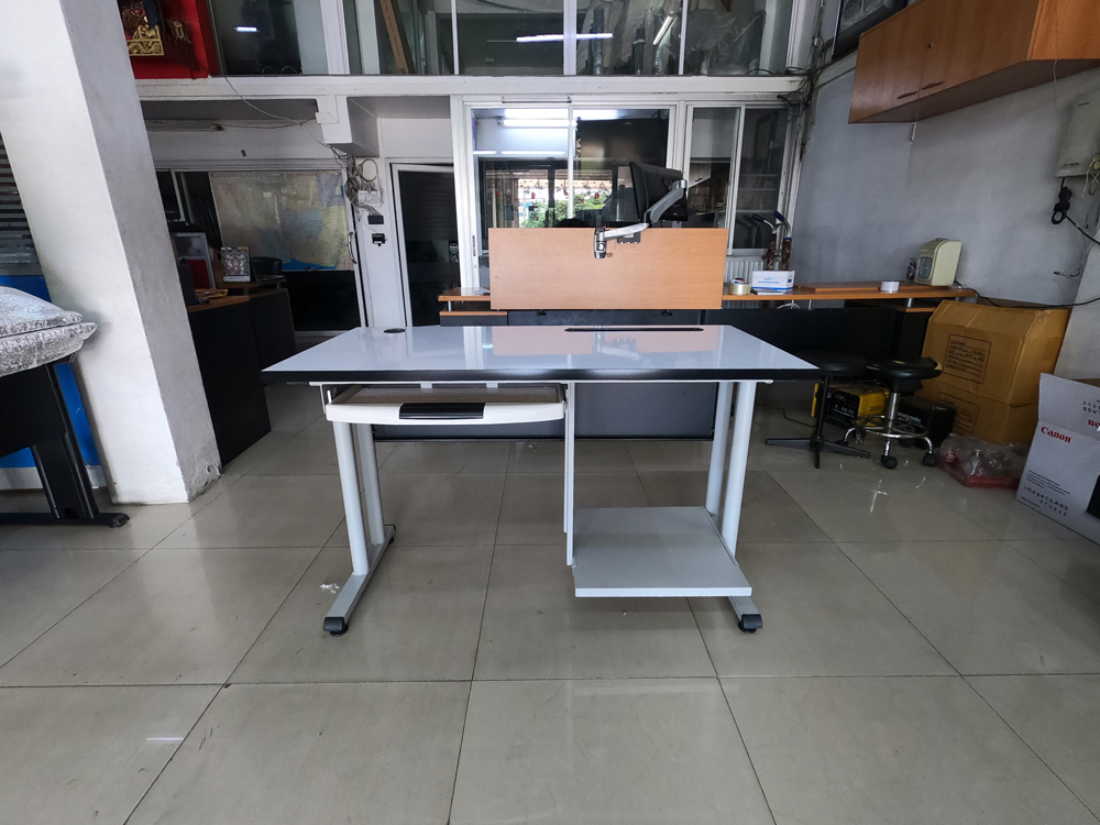 39054::TCF-82::A NAT steel table with melamine laminated topboard, keyboard drawer and steel base. Dimension (WxDxH) cm : 120x60x75 Metal Tables