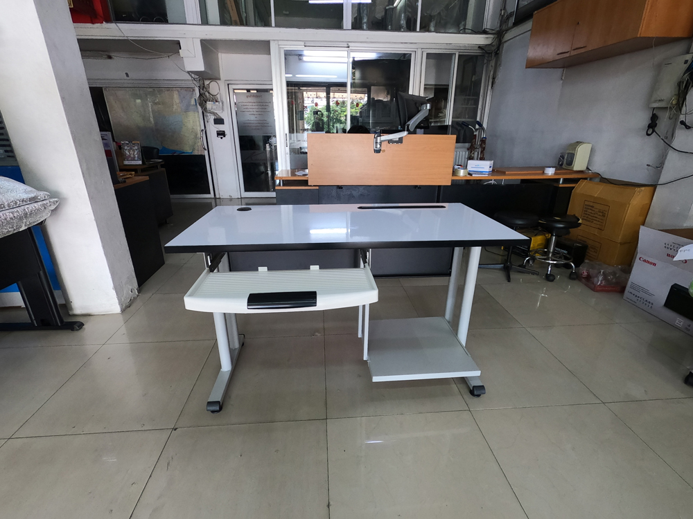 39054::TCF-82::A NAT steel table with melamine laminated topboard, keyboard drawer and steel base. Dimension (WxDxH) cm : 120x60x75 Metal Tables