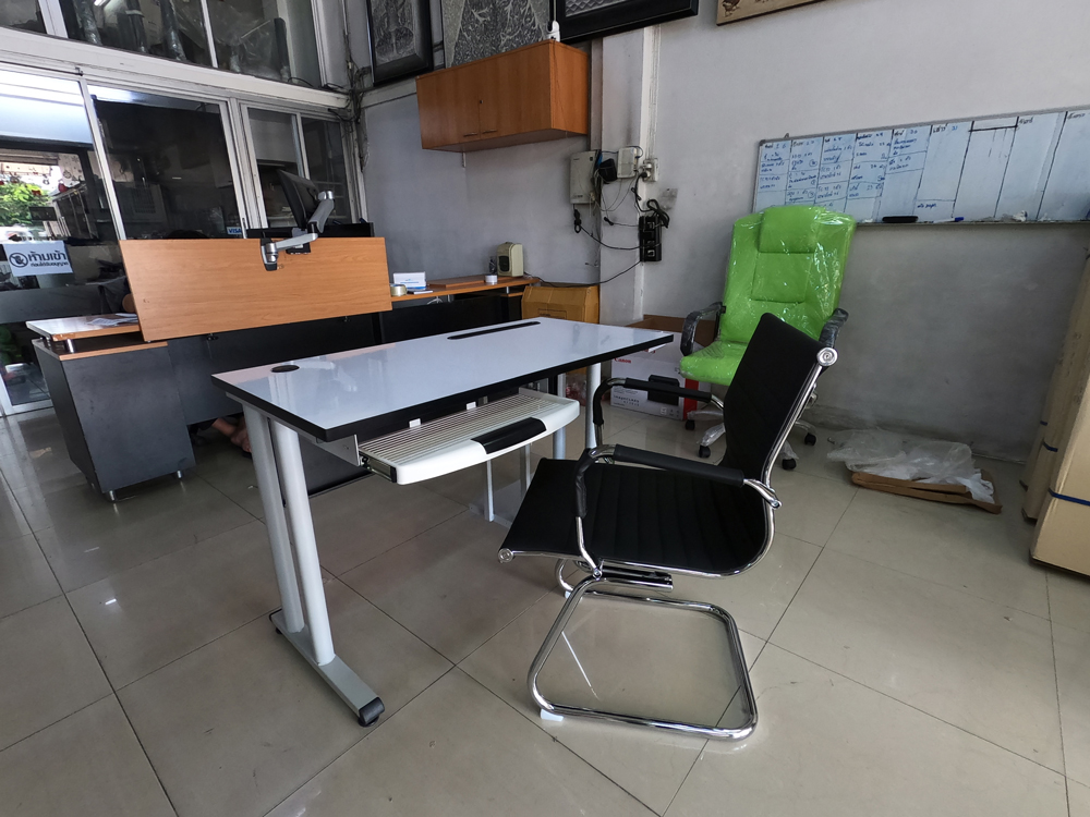 39054::TCF-82::A NAT steel table with melamine laminated topboard, keyboard drawer and steel base. Dimension (WxDxH) cm : 120x60x75 Metal Tables