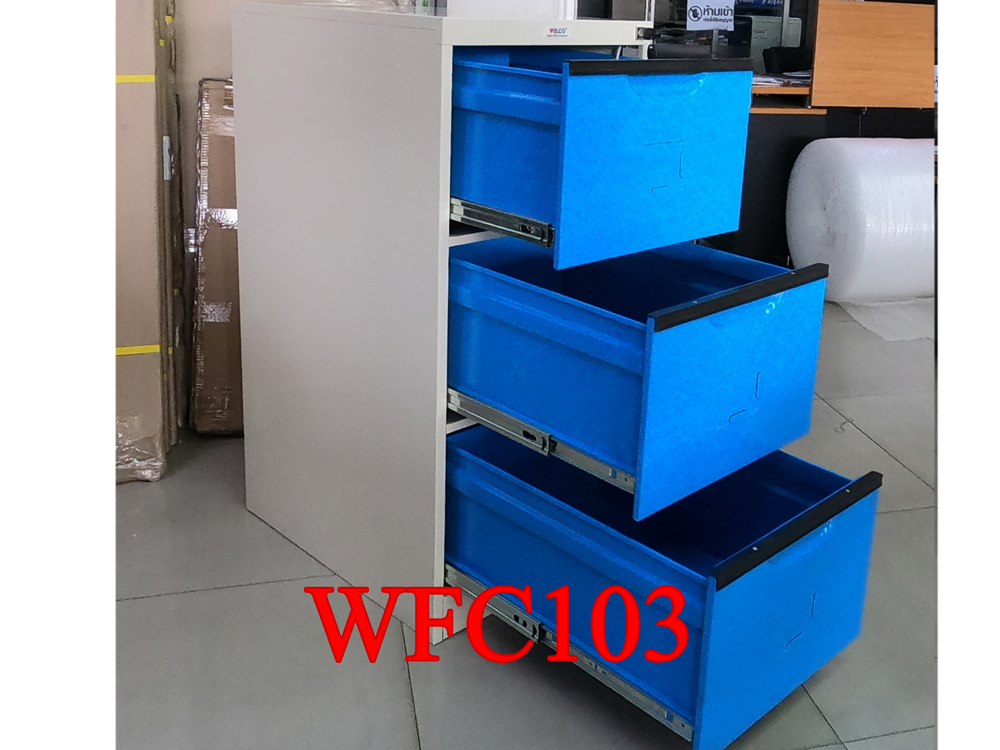 77002::WFC-103::A Welco steel cabinet with 3 drawers. Dimension (WxDxH) cm : 46.7x61.7x102. Available in Orange-White, Blue-White, Purple-White and Green-White Metal Cabinets