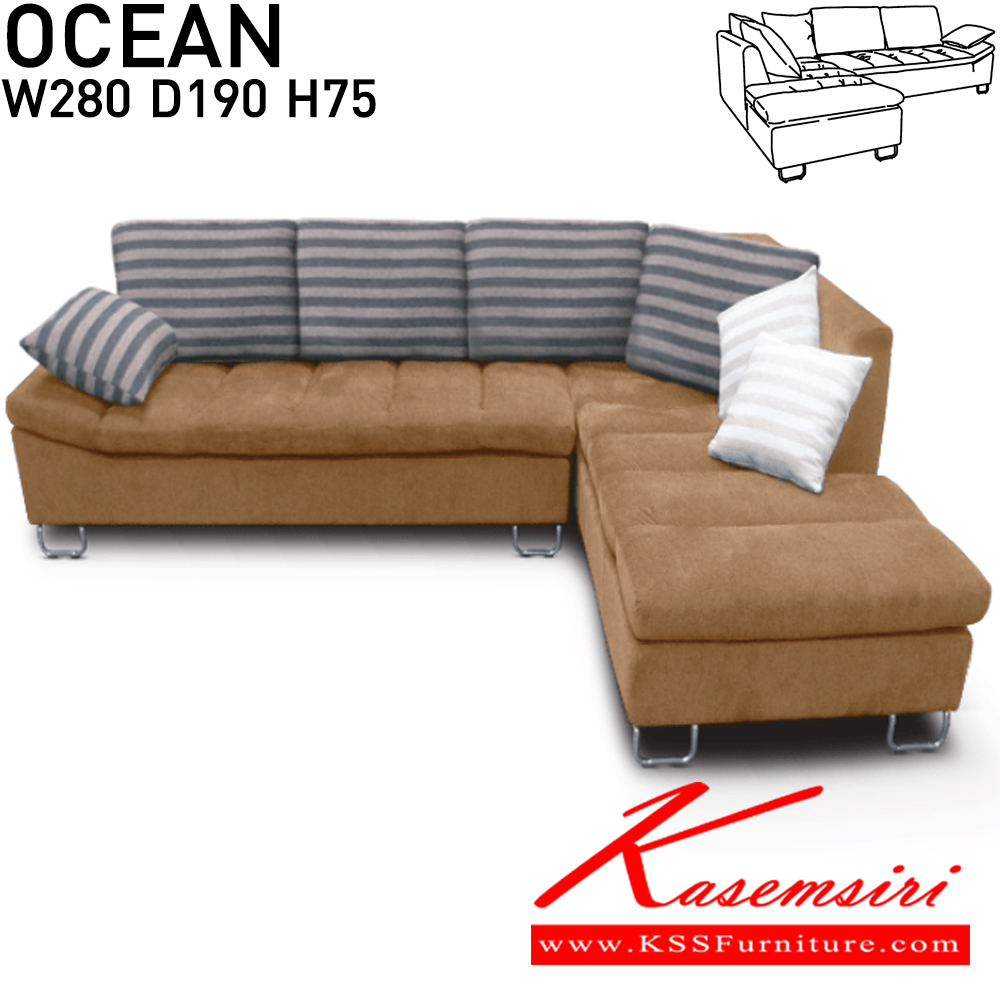 90096::OCEAN::An Itoki L-shape sofa with cotton/PVC leather-cotton seat, chrome plated frame, 2 big pillows and 5 small pillows. Dimension (WxDxH) cm : 280x190x75 L-Shape&Corner Sofas