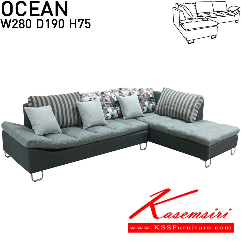 90096::OCEAN::An Itoki L-shape sofa with cotton/PVC leather-cotton seat, chrome plated frame, 2 big pillows and 5 small pillows. Dimension (WxDxH) cm : 280x190x75 L-Shape&Corner Sofas