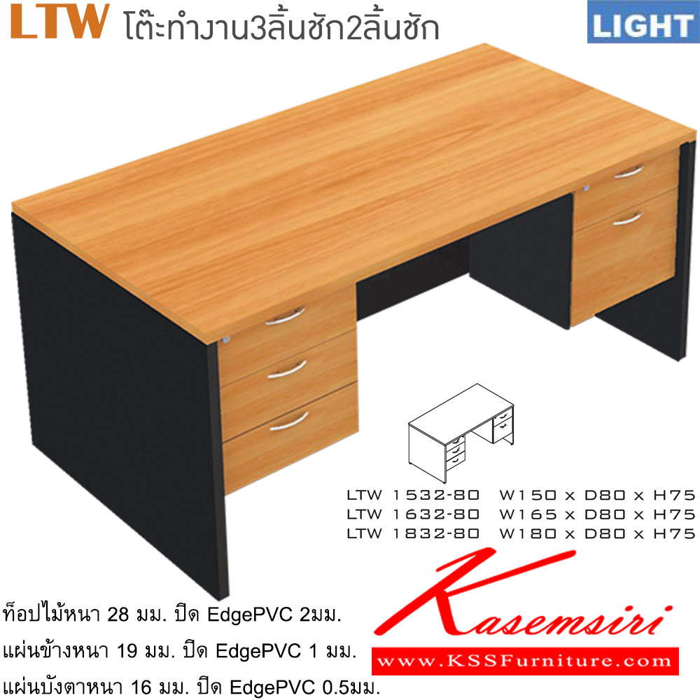 83094::LTW-1532-1632-1832-80::An Itoki melamine office table with 2 drawers on right and 3 drawers on left. Available in 3 sizes. Available in Cherry-Black ITOKI Melamine Office Tables