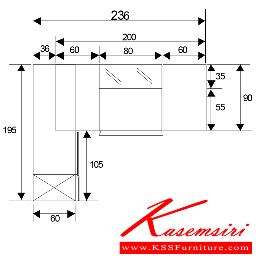 8812650000::SF-TBL-TBR::โต๊ะทำงาน ขนาด W2360x D1950x H750 mm. พร้อมตู้ข้าง เพอร์เฟ็คท์ โต๊ะทำงาน