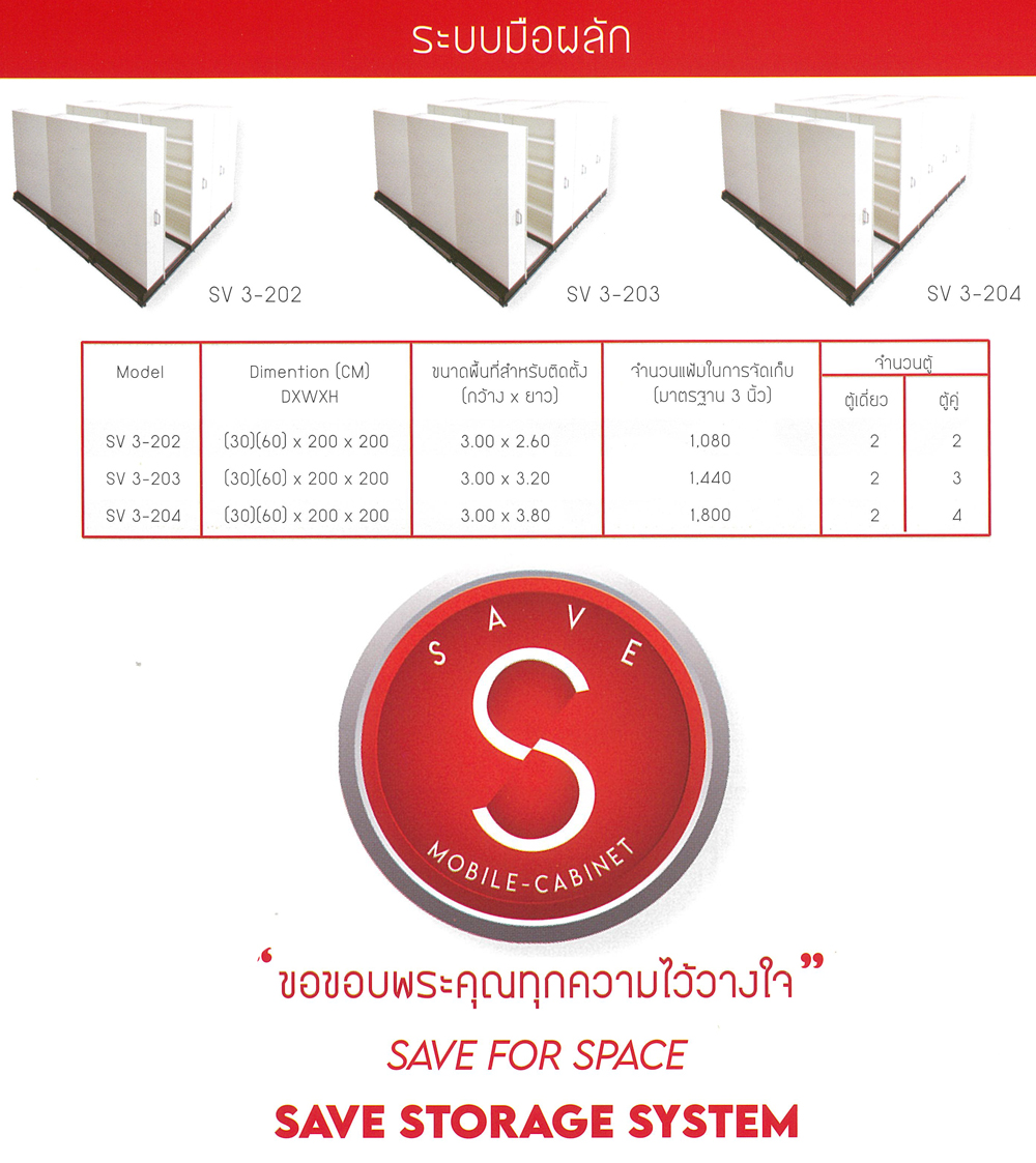 42085::SV3-202(ไม่รวมค่าติดตั้ง)::**3000x2600 มม.**ตู้เก็บเอกสารรางเลื่อนระบบมือผลัก 
ตู้เดียวจำนวน 2x3 ใบ ตู้คู่ขนาดจำนวน2x3ใบ ใช้พื้นที่ 2600 เลือกสีได้2สี(สีเทา,สีครีม) SAVE ตู้เอกสารรางเลื่อน