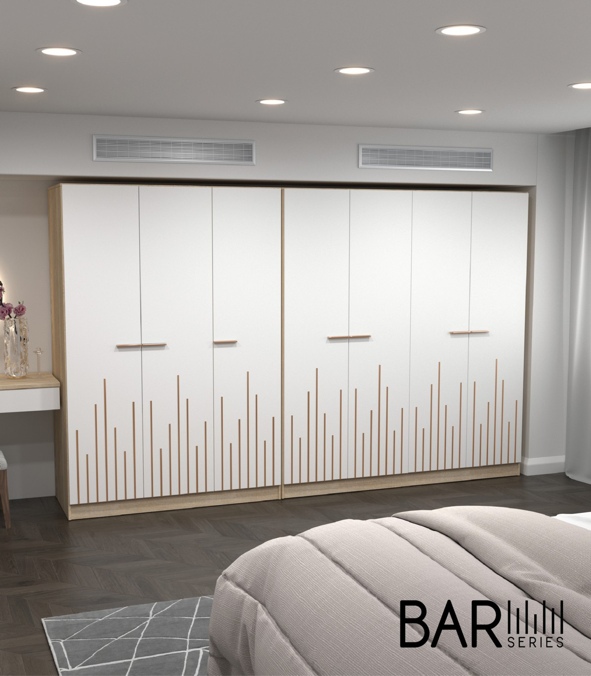 23013::XHB-745::A Sure wardrobe with 4 swing glass doors and 2 drawers. Dimension (WxDxH) cm : 163.8x62x220. Available in Oak SURE Wardrobes SURE Wardrobes