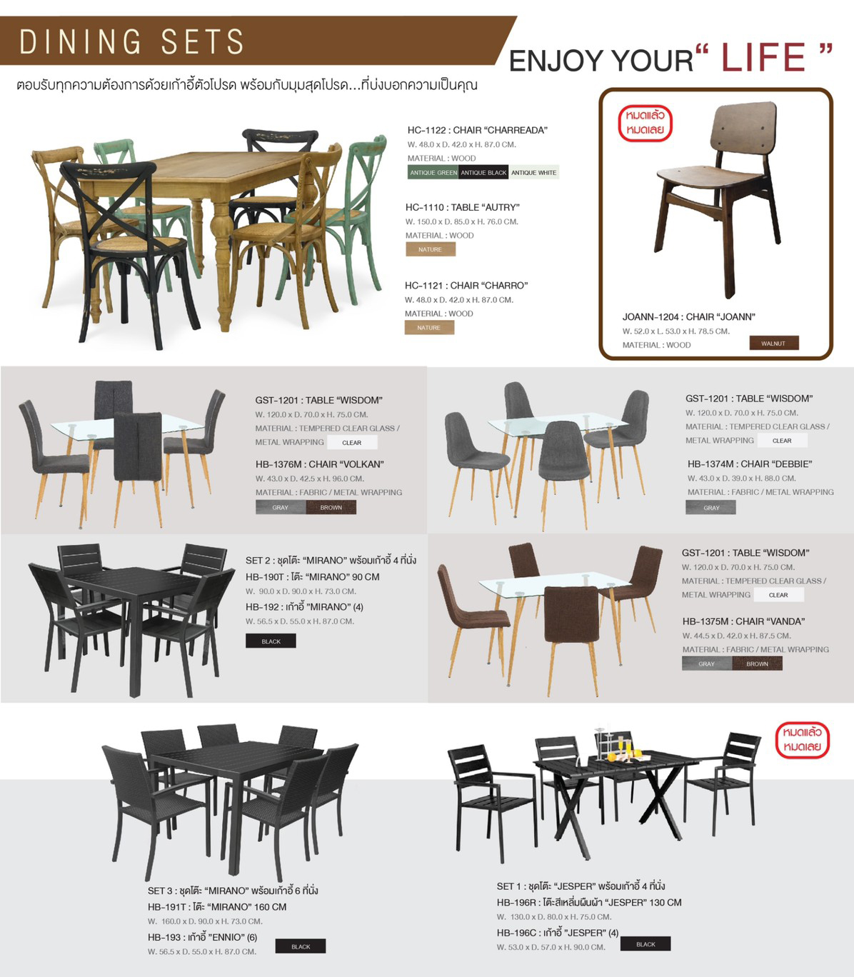 24012::GST-1201-HB-1376M::โต๊ะ WISDOM ขนาด ก1200xล700xส750 มม. และเก้าอี้ VOLKAN(กล่องละ4ตัว)(สีเทา,สีน้ำตาล) ขนาด ก430xล425xส960 มม. ชัวร์ ชุดโต๊ะอาหาร