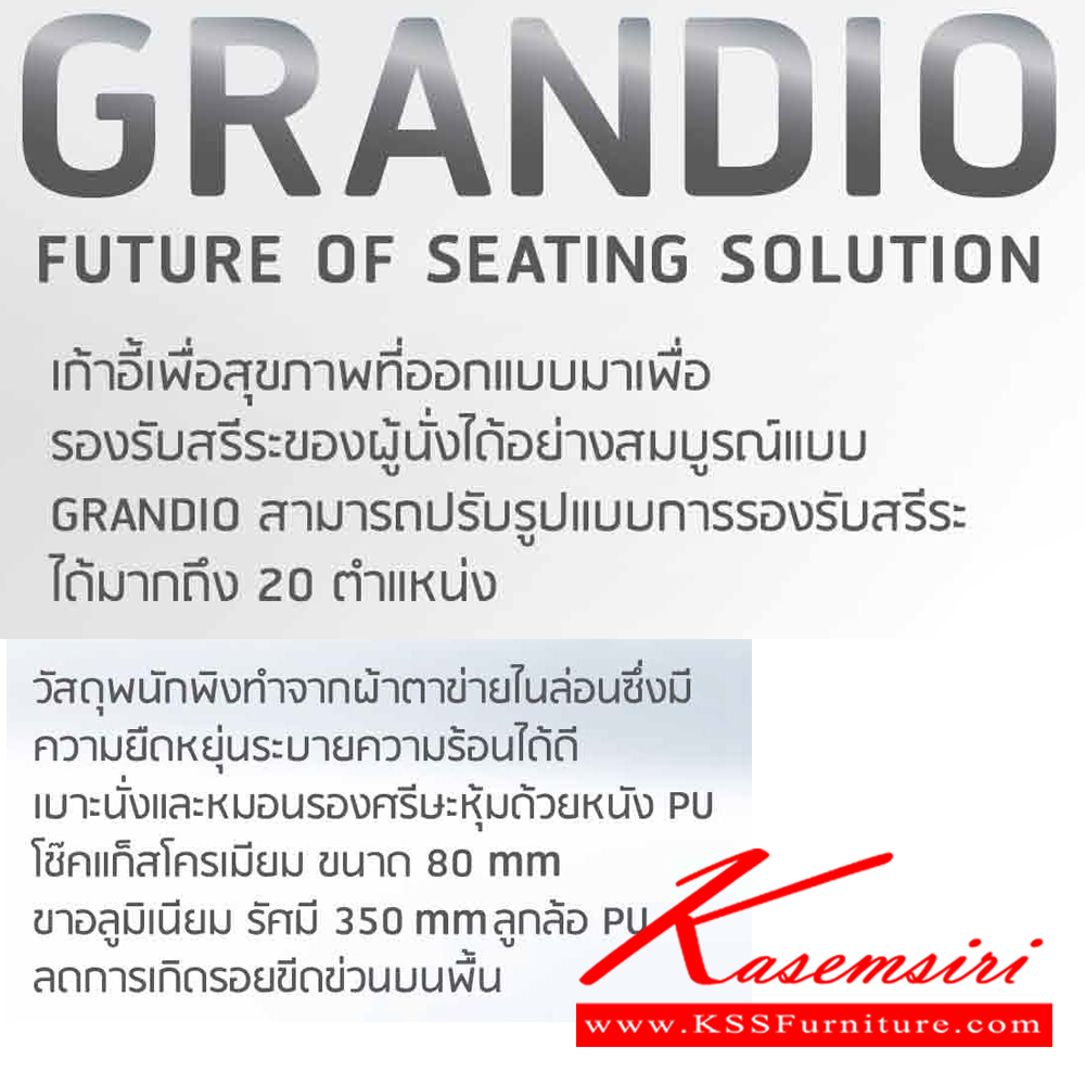 08035::PL-128::เก้าอี้ผู้บริหาร GRANDIO ก630xล640xส1180-1260 มม. ERGONOMIC เก้าอี้เพื่อสุขภาพ มีโช๊คแก็ส หมอนรองศรีษะสามารถปรับระดับความสูงและองศาได้ สีดำเทา เก้าอี้ผู้บริหาร SURE