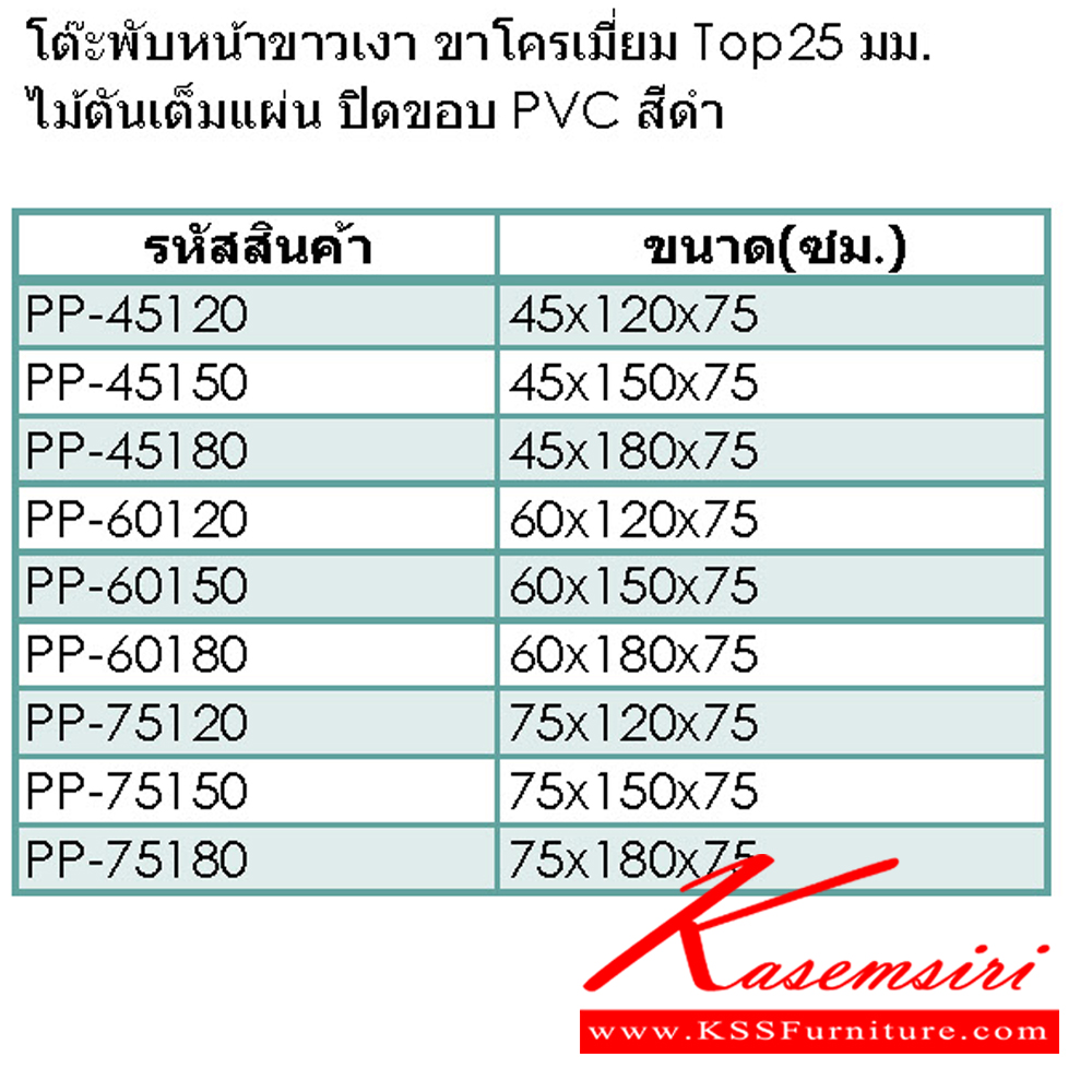 88081::PP(ไม้ตันTopโฟเมก้า)::โต๊ะพับอเนกประสงค์ ผลิตจากไม้ Particle Board ตันเต็มแผ่น ท็อปโต๊ะหนา 25 มม. ปิดขอบ PVC Edge สีดำ หนา 1 มม. ปิดผิว laminate Formica สีขาว ทนความร้อน 50 องศา หนขาชุปโครเมี่ยมอย่างดี